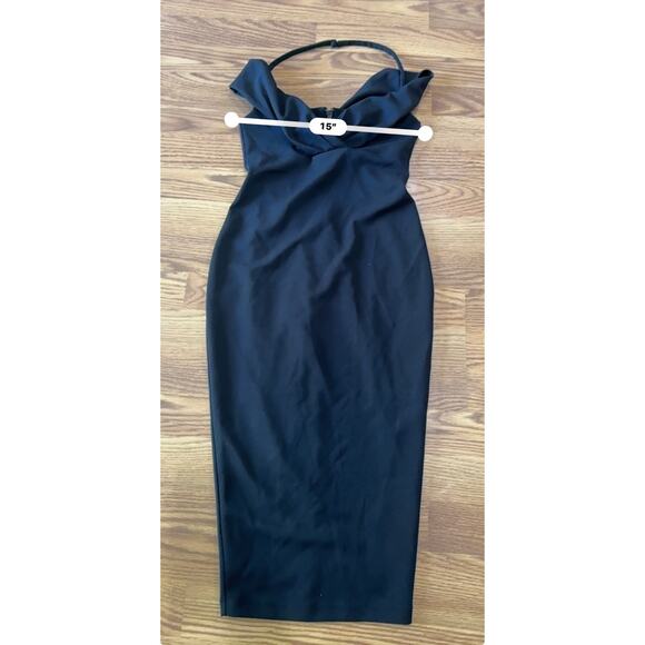 NOOKIE bodycon black Athena Off Shoulder Halter Midi Dress size S - Picture 4 of 13